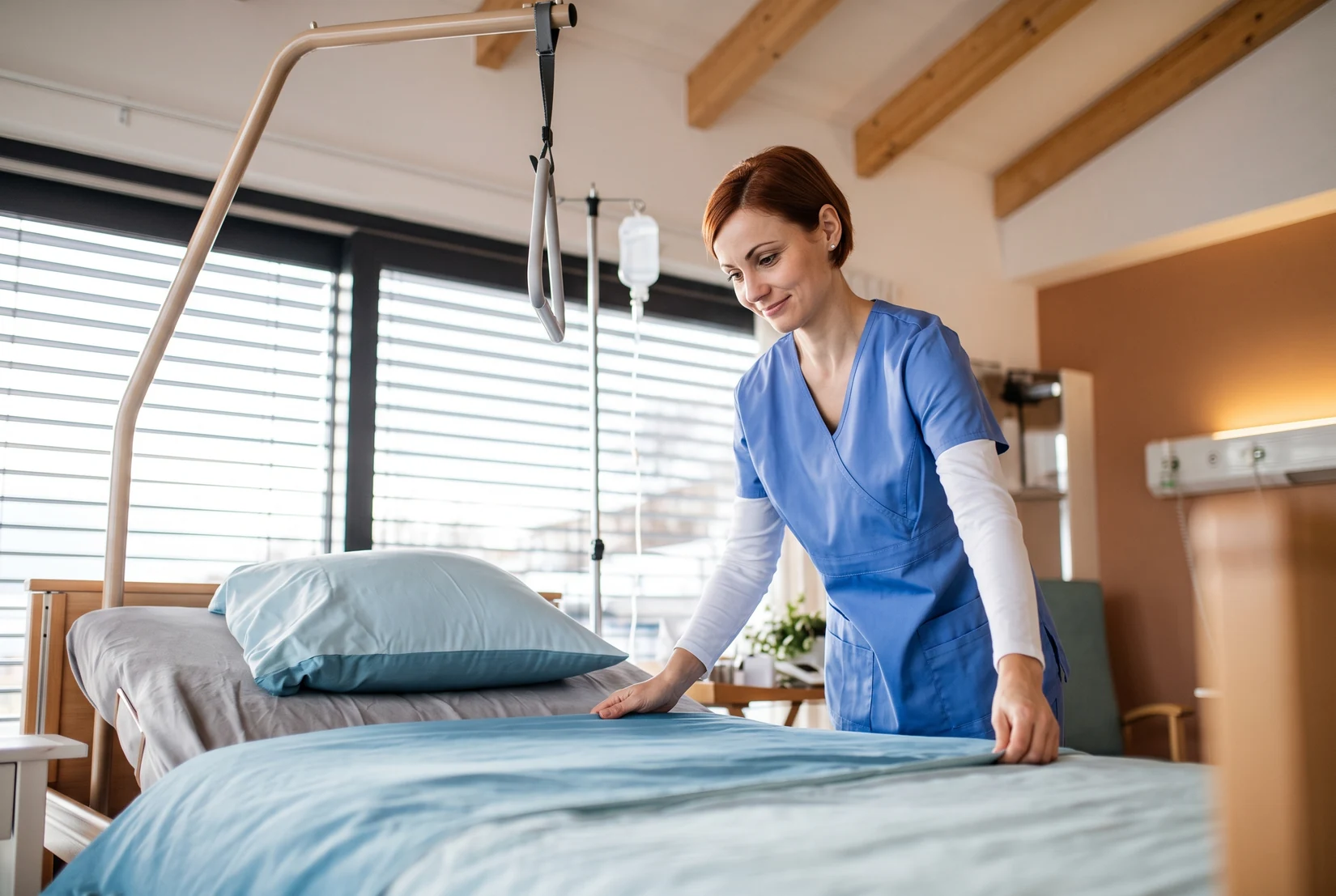 Hospital linen being prepared in a care setting